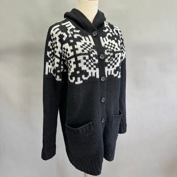 Moda International Y2k black/white Southwestern sweater tie cardigan Size medium - Picture 8 of 16